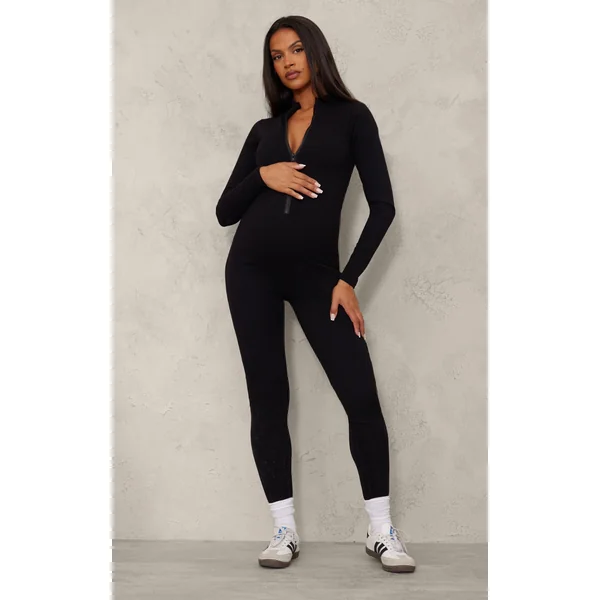 Maternity Black Snatched Sculpt Long Sleeve Jumpsuit