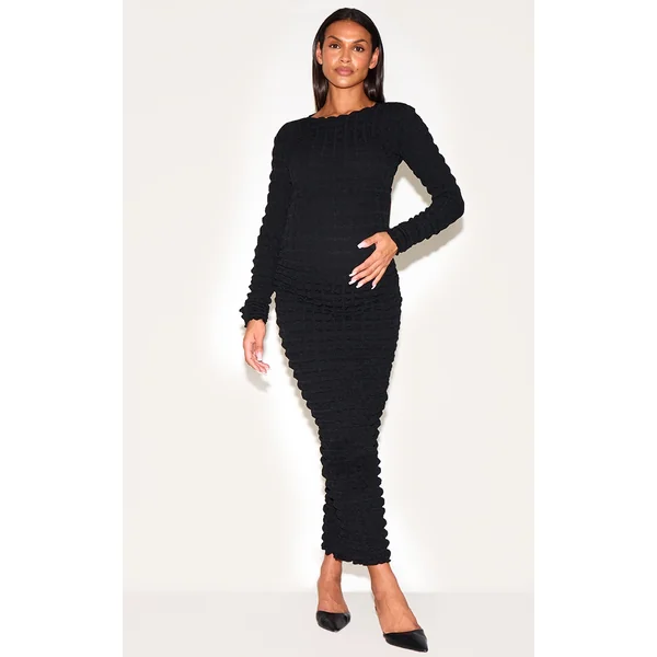 Maternity Black Textured Bubble Midaxi Dress