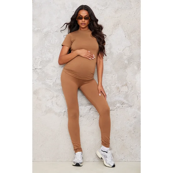 Maternity Brown Over The Bump Leggings