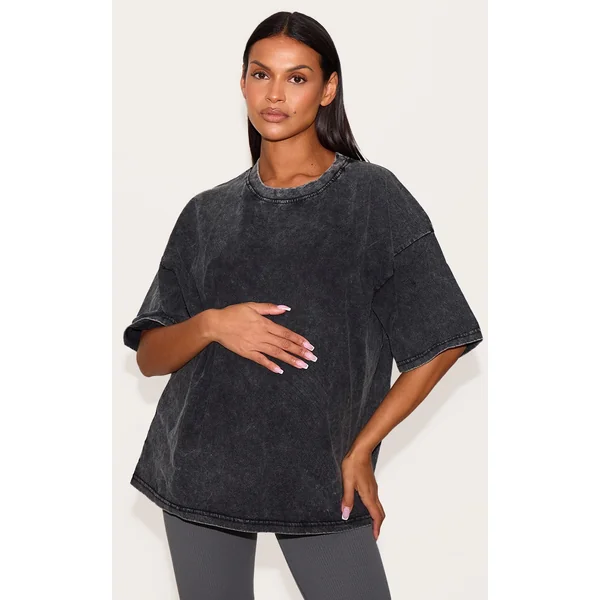 Maternity Charcoal Acid Wash Oversize T-shirt
