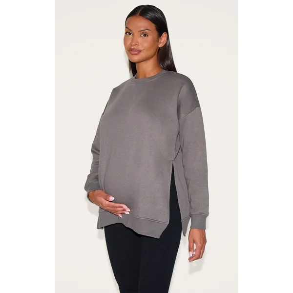 Maternity Charcoal Nursing Side Split Sweatshirt