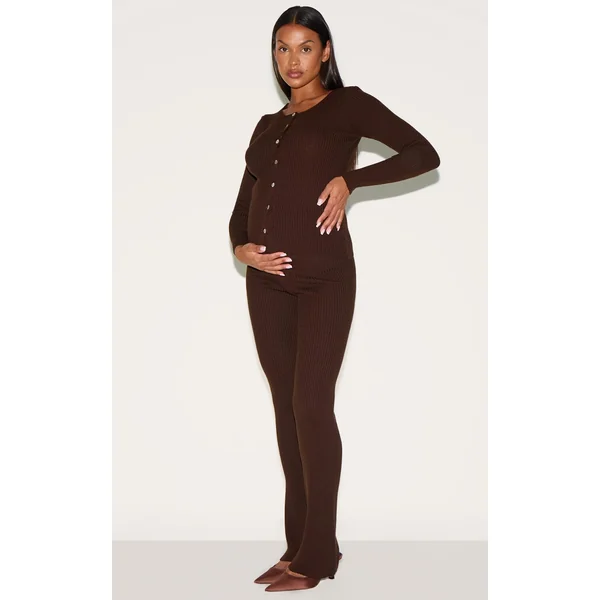 Maternity Chocolate Rib Knit Flare Pants