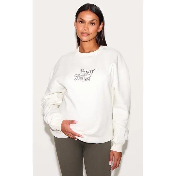 Maternity Cream Plt Embroidered Oversized Sweatshirt