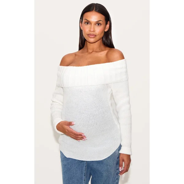 Maternity Cream Rib Knit Bandeau Long Sleeve Top