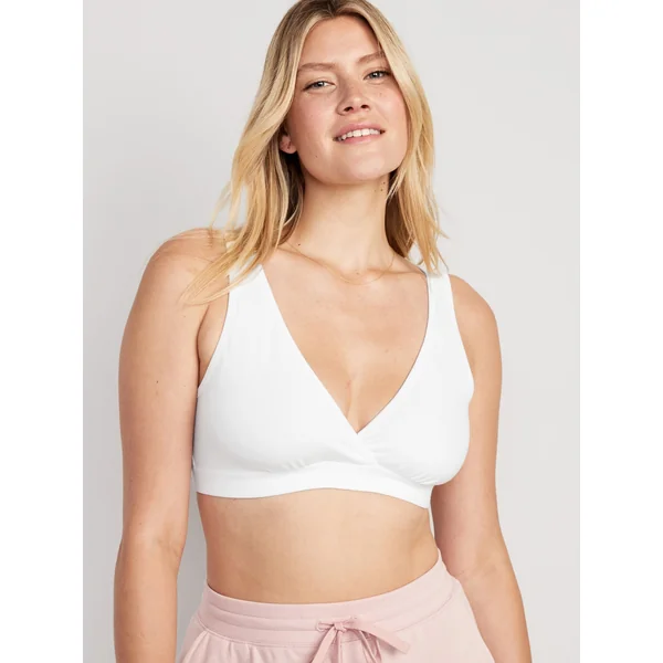Maternity Cross-Front Cotton Nursing Bralette - White Lilies