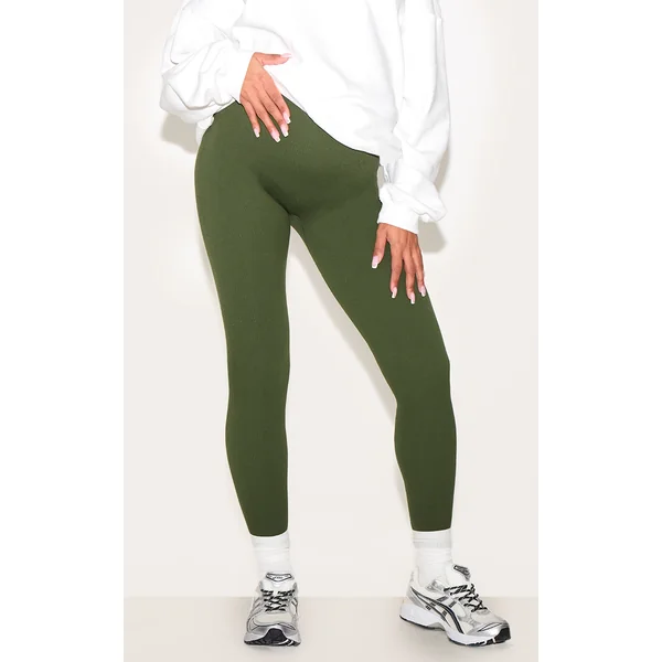 Maternity Dark Green Snatched Ribbed Leggings
