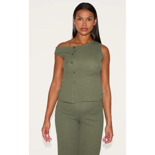 Maternity Dark Khaki Textured Asymmetric Button Top