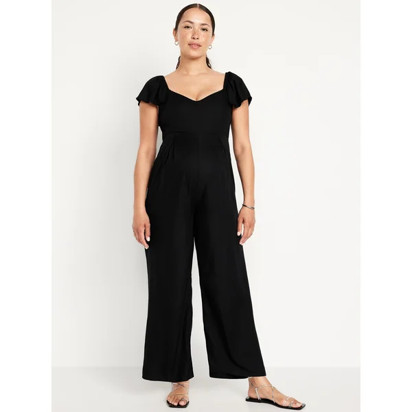 Maternity Flutter-Sleeve Crepe Jumpsuit - Black Jack