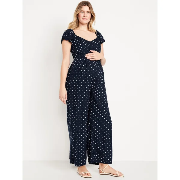 Maternity Flutter-Sleeve Crepe Jumpsuit - Polka Dot