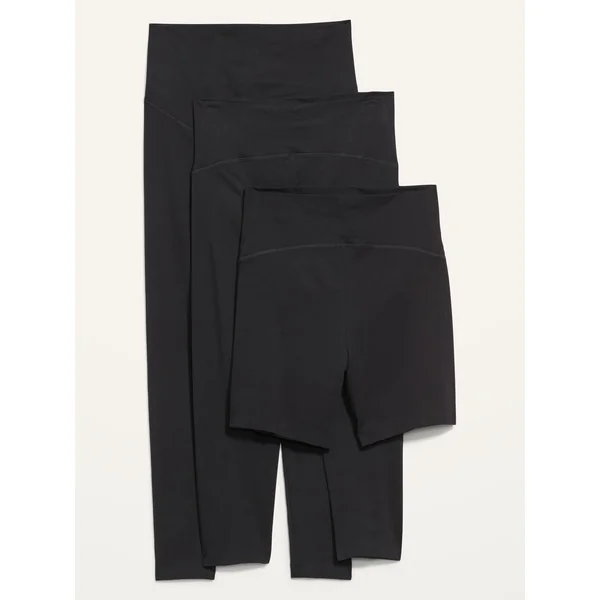 Maternity Full Panel Leggings, Capris & Biker Shorts 3-Pack - Black Jack