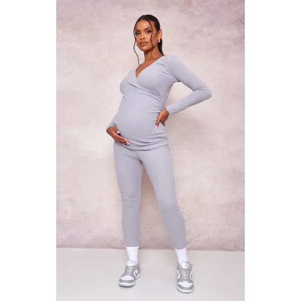 Maternity Grey Brushed Rib Leggings