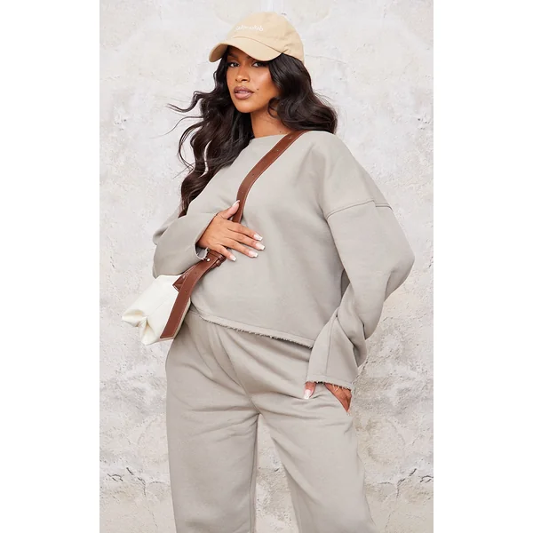 Maternity Grey Cropped Fleeceback Sweatshirt