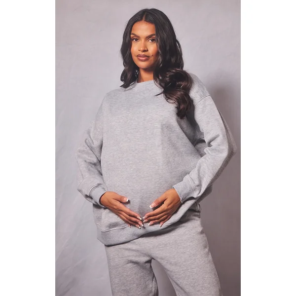 Maternity Grey Marl Oversized Basic Sweatshirt