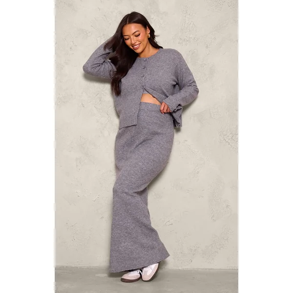 Maternity Grey Melange Soft Knit Maxi Skirt