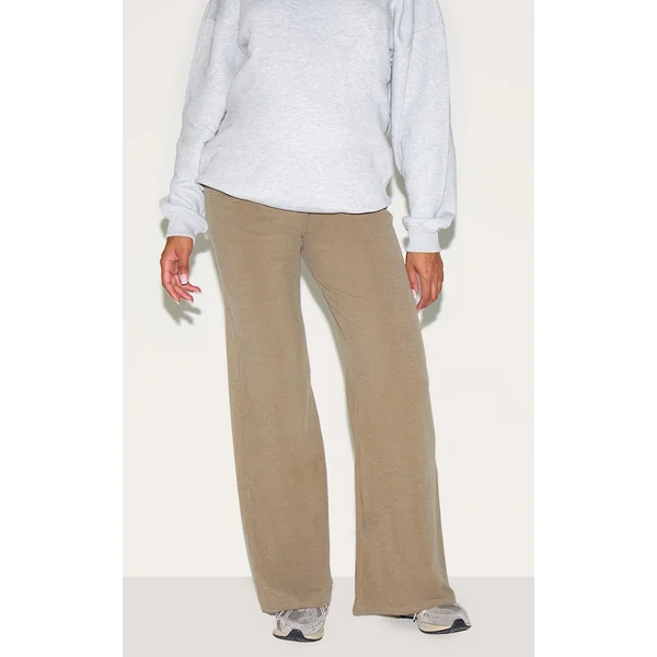 Maternity Khaki Ribbed Wide Leg Pants