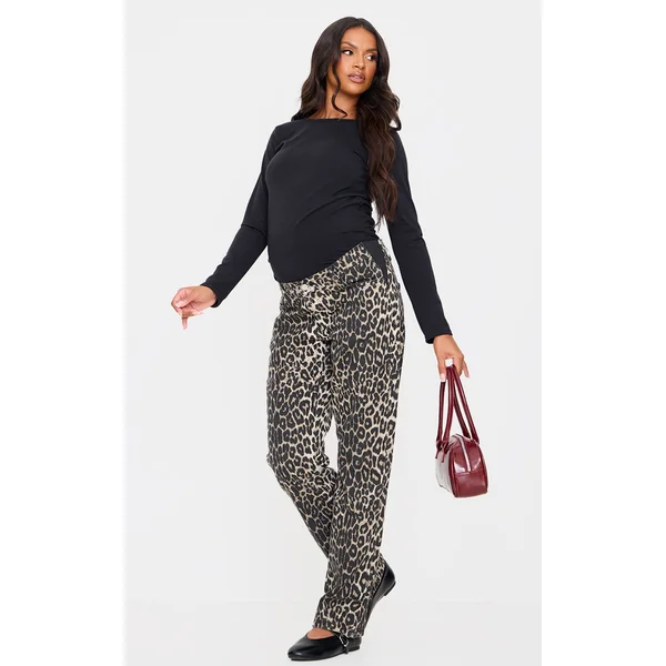 Maternity Leopard Low Rise Straight Leg Jeans