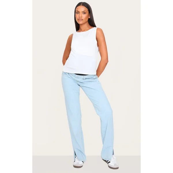 Maternity Light Blue Wash Split Hem Jeans