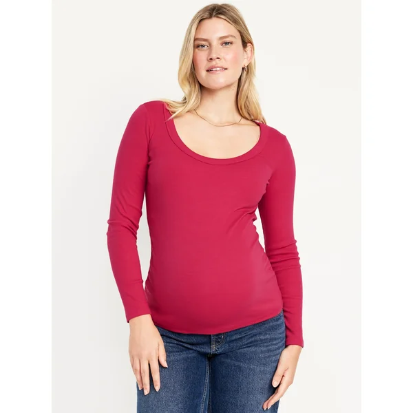 Maternity Long-Sleeve Ribbed T-Shirt - Ribbed Pink Tangiers
