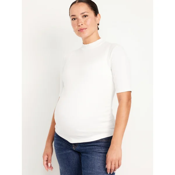 Maternity Mock-Neck Top - Sea Salt