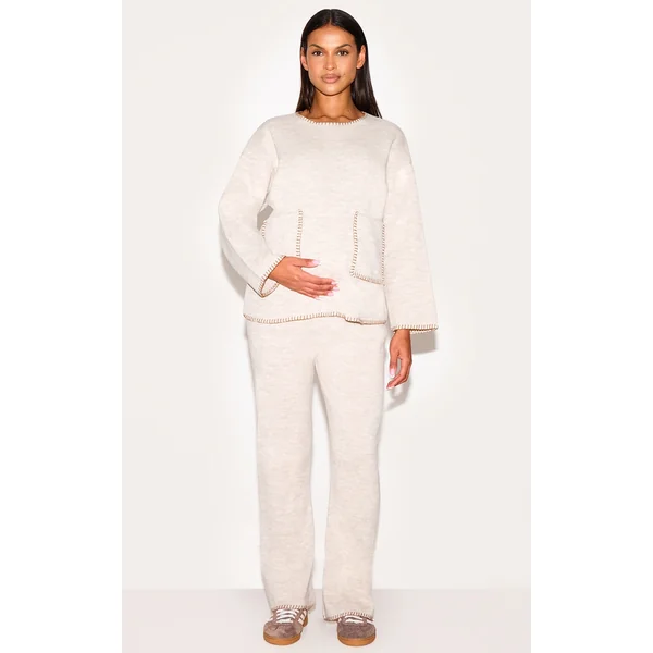 Maternity Oatmeal Knitted Straight Leg Pants