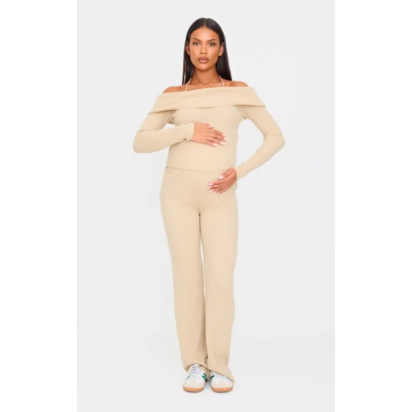 Maternity Oatmeal Rib Knit Straight Leg Pants