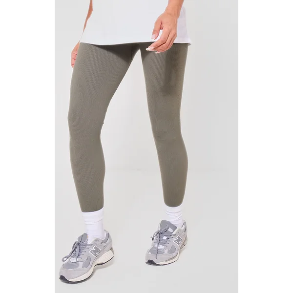 Maternity Olive Khaki Snatched Rib Leggings