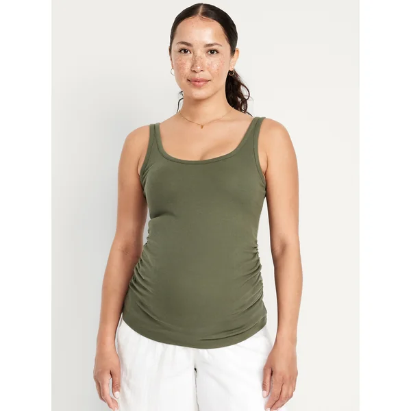 Maternity Scoop-Neck Ribbed Tank Top - Alpine Tundra