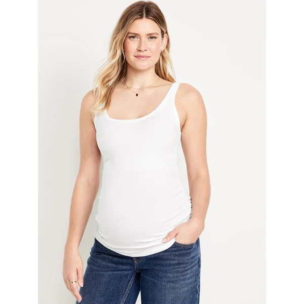 Maternity Scoop-Neck Ribbed Tank Top - Calla Lily White