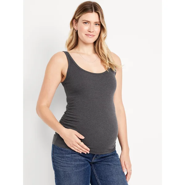 Maternity Scoop-Neck Ribbed Tank Top - Dark Gray
