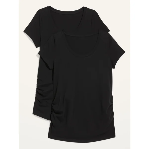 Maternity Scoop-Neck Side-Shirred T-Shirt 2-Pack - Black Jack