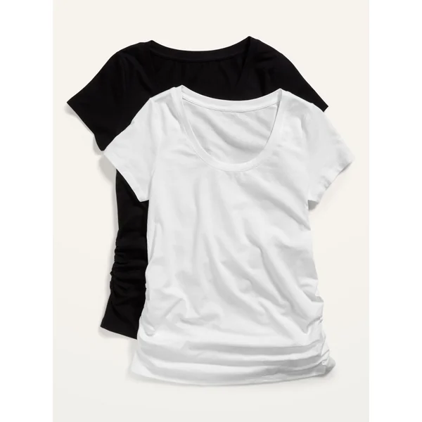 Maternity Scoop-Neck Side-Shirred T-Shirt 2-Pack - Black/White Combo