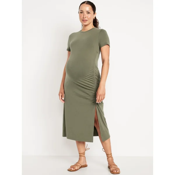 Maternity Short-Sleeve Ruched Dress - Stone Wall