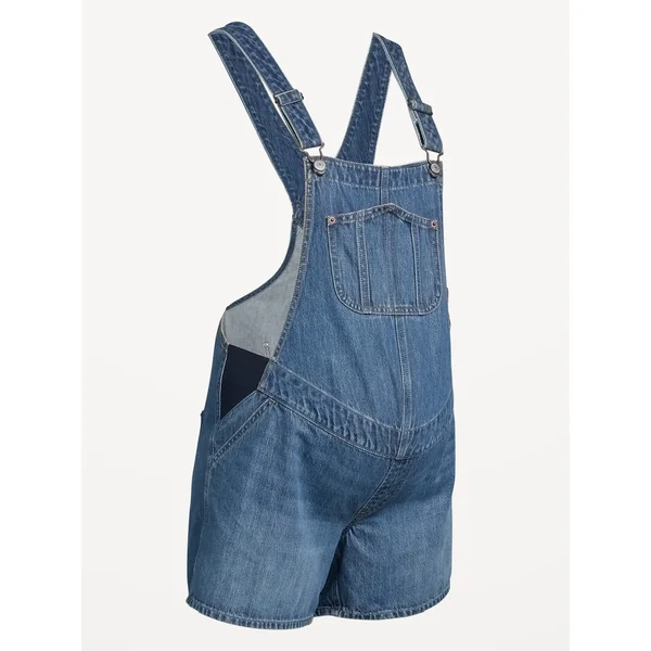 Maternity Side-Panel Slouchy Jean Shortalls - Sunny Yellow
