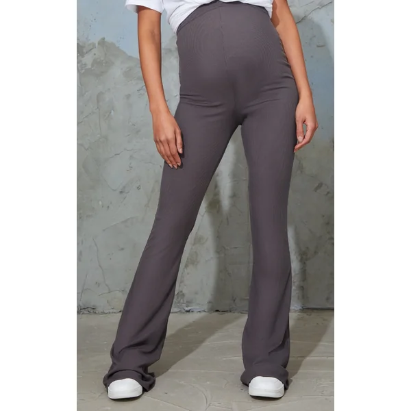 Maternity Slate Ribbed Flared Leggings