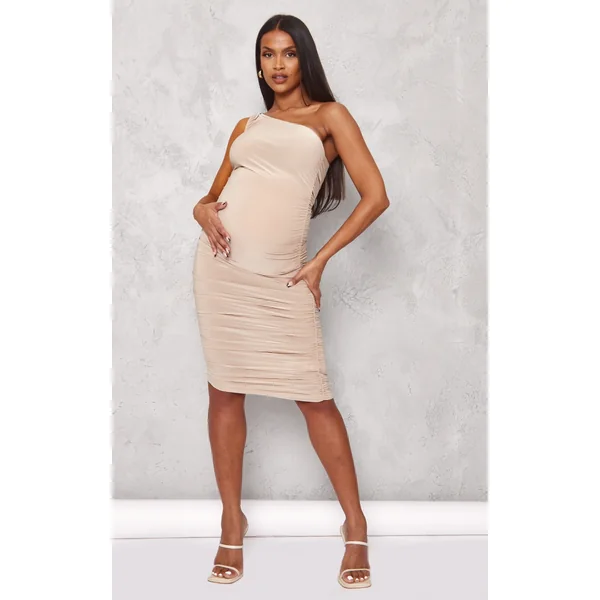 Maternity Stone Slinky One Shoulder Maxi Dress