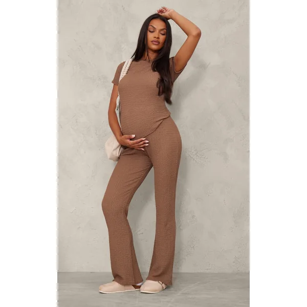 Maternity Taupe Elasticated Textured Flared Pants