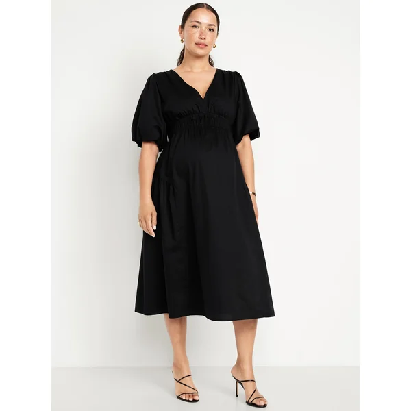 Maternity Waist-Defined Midi Dress - Black Jack