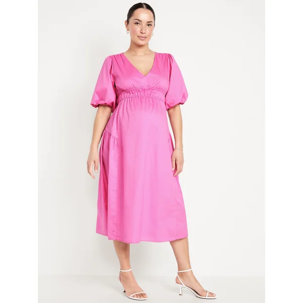 Maternity Waist-Defined Midi Dress - Vivid Begonia