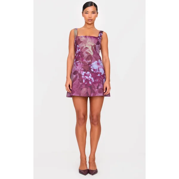 Mauve Floral Corset A Line Shift Dress
