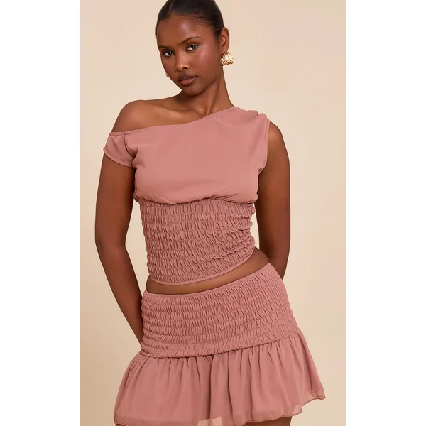 Mauve Gathered Off The Shoulder Crop Top