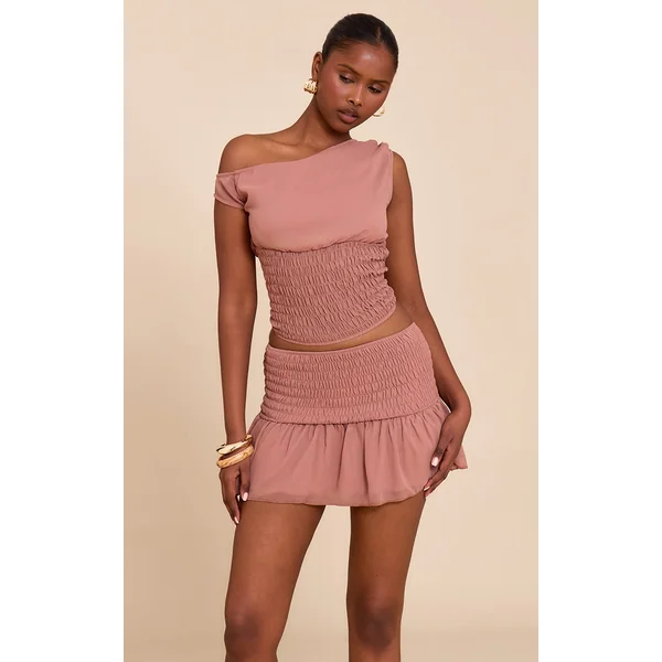 Mauve Gathered Waist Floaty Mini Skirt
