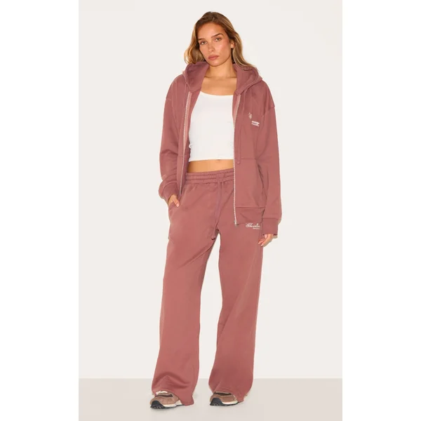 Mauve Healthy Body & Mind Premium Embroidered Oversized Wide Leg Sweatpants