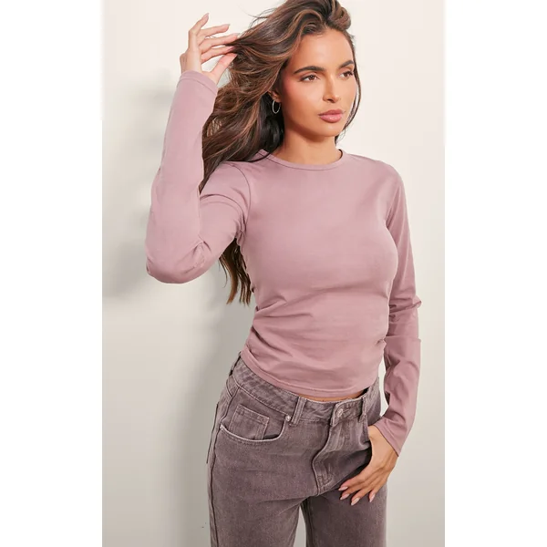 Mauve Premium Cotton Long Sleeve Fitted T-shirt