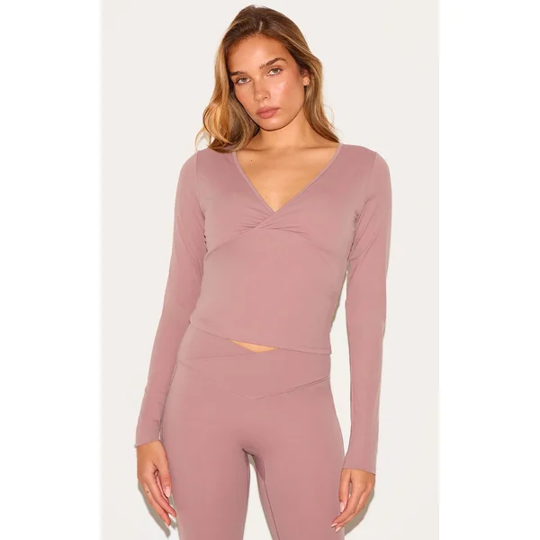 Mauve Sculpt Crossover Long Sleeve Top
