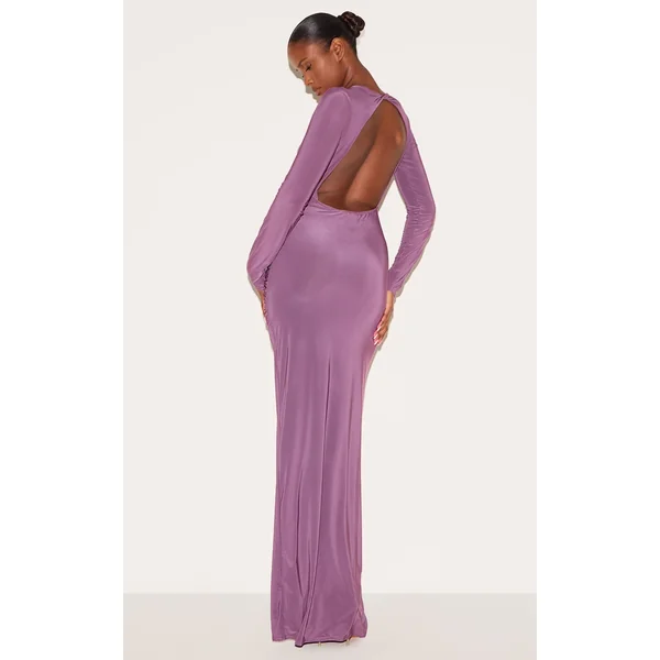Mauve Slinky Long Sleeve Open Back Maxi