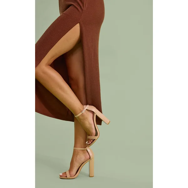 May Nude Patent Block Heeled Sandals