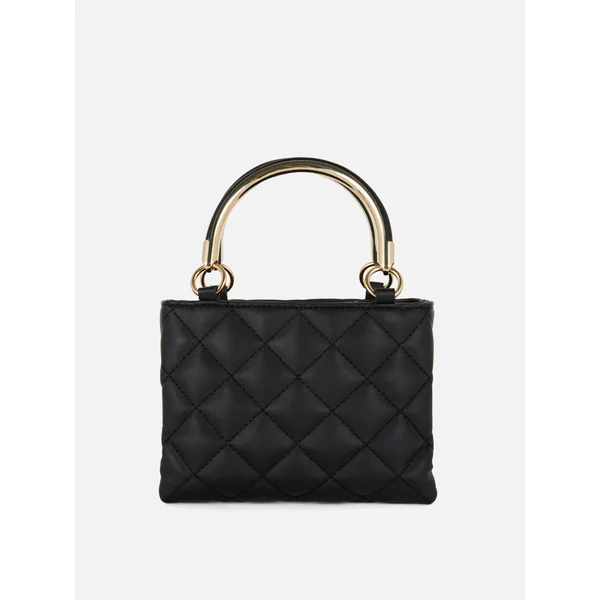 Metal Handle Quilted Mini Tote - Black