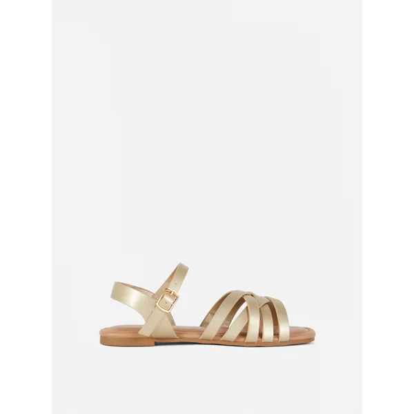Metallic Chunky Cross Strap Sandals - Gold