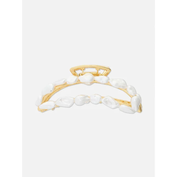 Metallic Clip with Faux pearls - Yellow