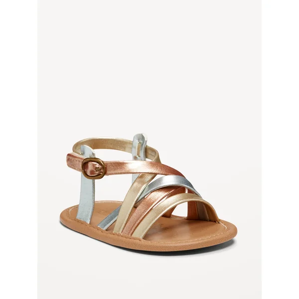 Metallic Faux-Leather Strappy Sandals for Baby - Metallic Multi
